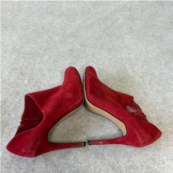 Red Suede Ankle Booties Heels Stiletto Heel Pointed Toe Party Shoes Womens 7.5‎ - Picture 8 of 9